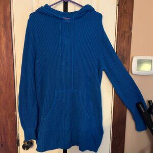 Woman Within Size 18/20 Blue Knitted Sweater Dress with Hood